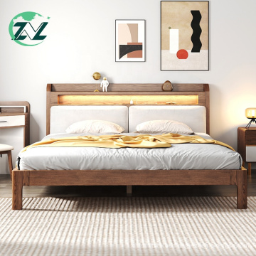 Cama de madera maciza con carga USB Cama de madera